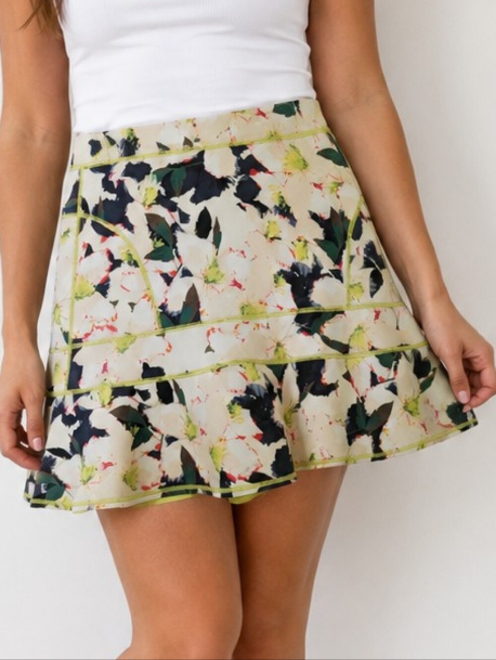 J.Crew Floral Fit & Flare Skirt Size 6 | White Navy Lime Green Print
